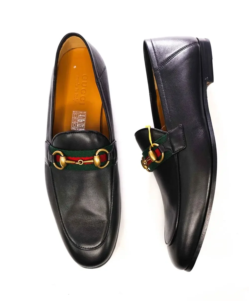 $1,090 GUCCI - Black Leather Jordaan Agnello Loafers - 8 (7.5G)